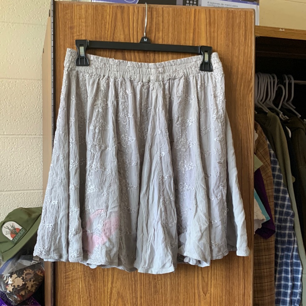 Sage Green Flowy Flower Embroidered Skirt